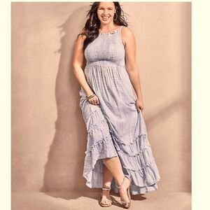 Torrid Tie-Dye Challis Maxi Dress Size 1 Grey Blue Beach Ready 14/16 - Worn Once